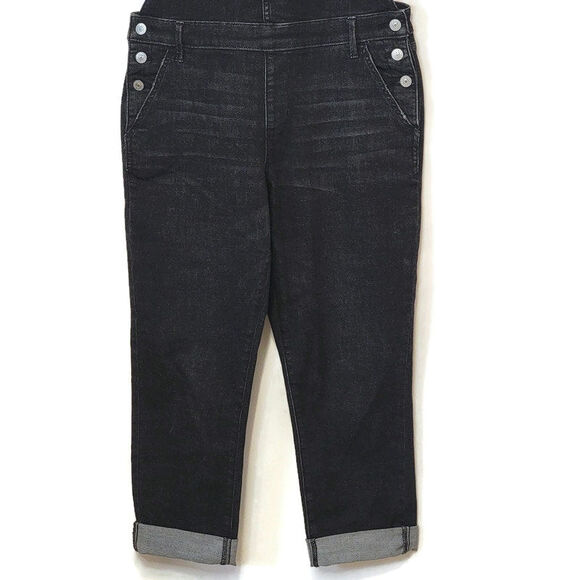 Abercrombie & Fitch Black Denim Overalls Straight Leg Crop Utility Style 90's S - Picture 6 of 16